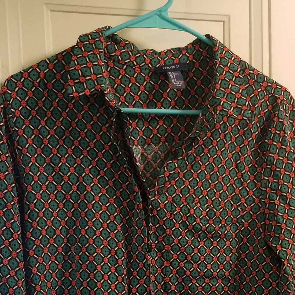 Teal and orange patterned button down